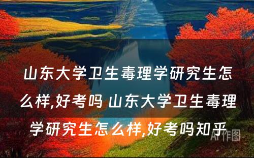 山东大学卫生毒理学研究生怎么样,好考吗 山东大学卫生毒理学研究生怎么样,好考吗知乎