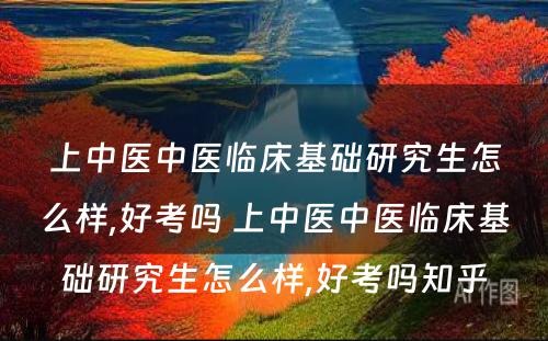 上中医中医临床基础研究生怎么样,好考吗 上中医中医临床基础研究生怎么样,好考吗知乎