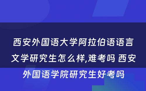 西安外国语大学阿拉伯语语言文学研究生怎么样,难考吗 西安外国语学院研究生好考吗