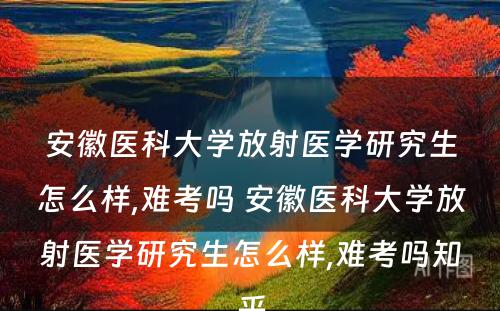 安徽医科大学放射医学研究生怎么样,难考吗 安徽医科大学放射医学研究生怎么样,难考吗知乎