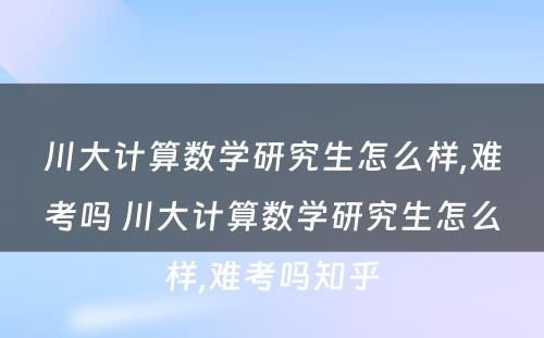 川大计算数学研究生怎么样,难考吗 川大计算数学研究生怎么样,难考吗知乎