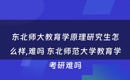 东北师大教育学原理研究生怎么样,难吗 东北师范大学教育学考研难吗