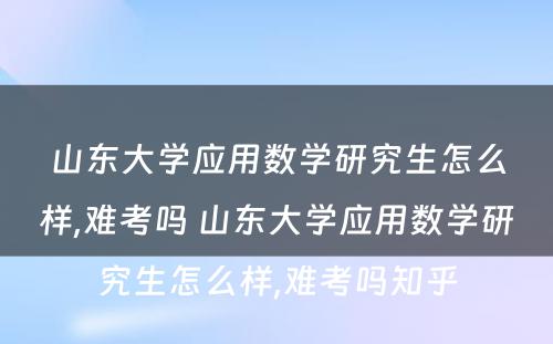 山东大学应用数学研究生怎么样,难考吗 山东大学应用数学研究生怎么样,难考吗知乎