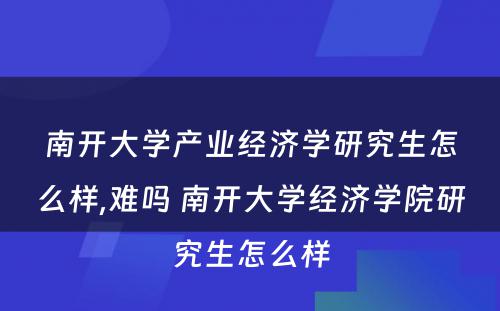 南开大学产业经济学研究生怎么样,难吗 南开大学经济学院研究生怎么样