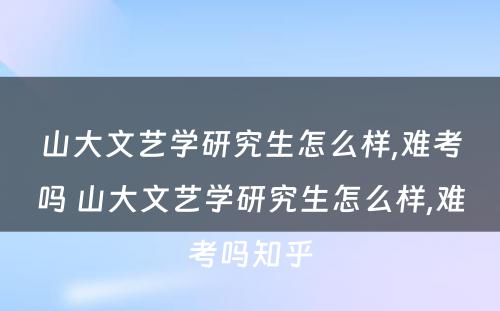 山大文艺学研究生怎么样,难考吗 山大文艺学研究生怎么样,难考吗知乎