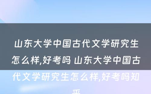 山东大学中国古代文学研究生怎么样,好考吗 山东大学中国古代文学研究生怎么样,好考吗知乎