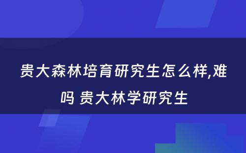 贵大森林培育研究生怎么样,难吗 贵大林学研究生