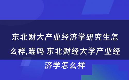 东北财大产业经济学研究生怎么样,难吗 东北财经大学产业经济学怎么样