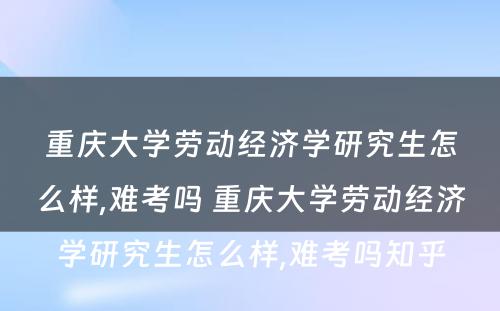 重庆大学劳动经济学研究生怎么样,难考吗 重庆大学劳动经济学研究生怎么样,难考吗知乎