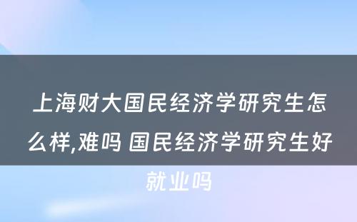 上海财大国民经济学研究生怎么样,难吗 国民经济学研究生好就业吗