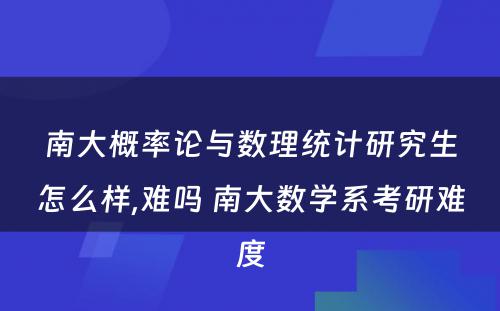 南大概率论与数理统计研究生怎么样,难吗 南大数学系考研难度