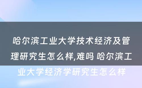 哈尔滨工业大学技术经济及管理研究生怎么样,难吗 哈尔滨工业大学经济学研究生怎么样