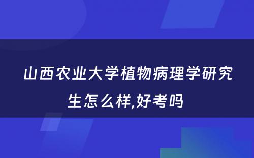 山西农业大学植物病理学研究生怎么样,好考吗 