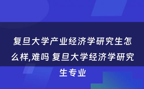 复旦大学产业经济学研究生怎么样,难吗 复旦大学经济学研究生专业