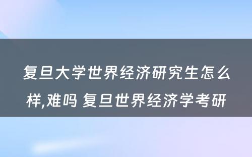 复旦大学世界经济研究生怎么样,难吗 复旦世界经济学考研