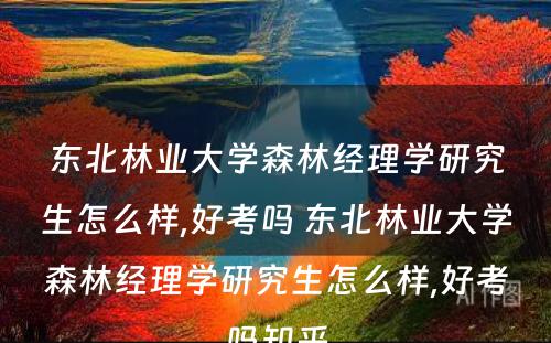 东北林业大学森林经理学研究生怎么样,好考吗 东北林业大学森林经理学研究生怎么样,好考吗知乎