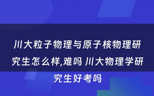 川大粒子物理与原子核物理研究生怎么样,难吗 川大物理学研究生好考吗