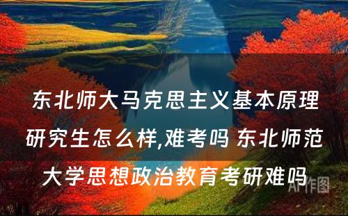 东北师大马克思主义基本原理研究生怎么样,难考吗 东北师范大学思想政治教育考研难吗