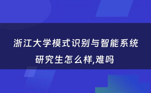 浙江大学模式识别与智能系统研究生怎么样,难吗 