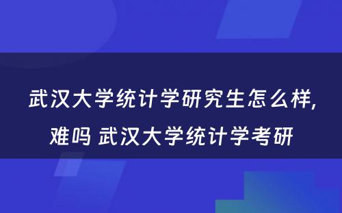 武汉大学统计学研究生怎么样,难吗 武汉大学统计学考研