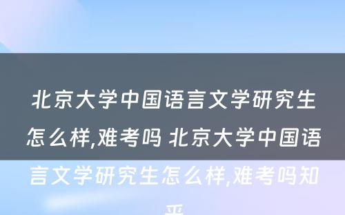 北京大学中国语言文学研究生怎么样,难考吗 北京大学中国语言文学研究生怎么样,难考吗知乎