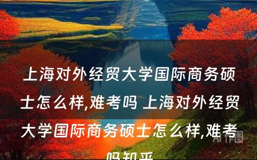 上海对外经贸大学国际商务硕士怎么样,难考吗 上海对外经贸大学国际商务硕士怎么样,难考吗知乎