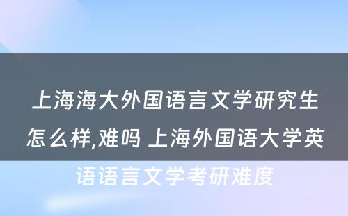 上海海大外国语言文学研究生怎么样,难吗 上海外国语大学英语语言文学考研难度