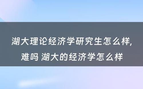 湖大理论经济学研究生怎么样,难吗 湖大的经济学怎么样