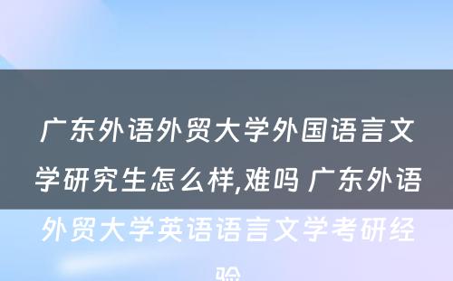 广东外语外贸大学外国语言文学研究生怎么样,难吗 广东外语外贸大学英语语言文学考研经验