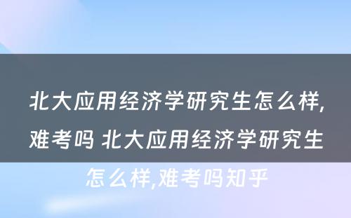 北大应用经济学研究生怎么样,难考吗 北大应用经济学研究生怎么样,难考吗知乎