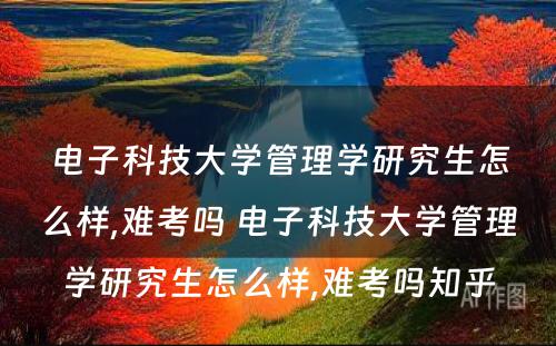 电子科技大学管理学研究生怎么样,难考吗 电子科技大学管理学研究生怎么样,难考吗知乎