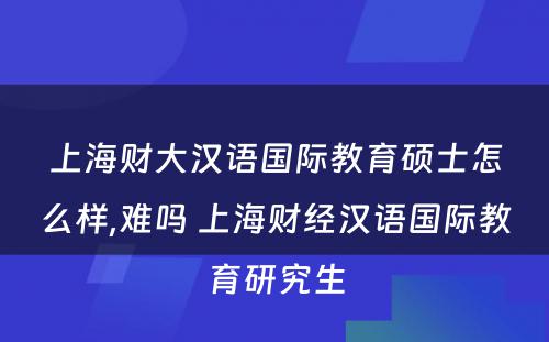 上海财大汉语国际教育硕士怎么样,难吗 上海财经汉语国际教育研究生