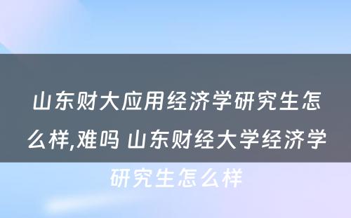 山东财大应用经济学研究生怎么样,难吗 山东财经大学经济学研究生怎么样