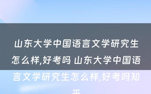 山东大学中国语言文学研究生怎么样,好考吗 山东大学中国语言文学研究生怎么样,好考吗知乎