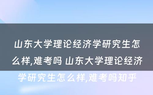 山东大学理论经济学研究生怎么样,难考吗 山东大学理论经济学研究生怎么样,难考吗知乎