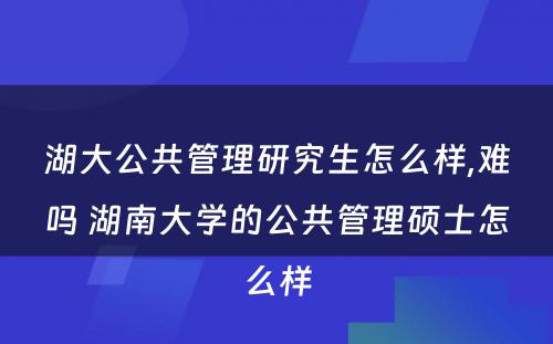 湖大公共管理研究生怎么样,难吗 湖南大学的公共管理硕士怎么样