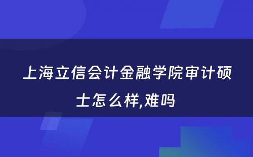 上海立信会计金融学院审计硕士怎么样,难吗 