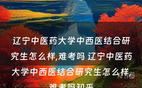 辽宁中医药大学中西医结合研究生怎么样,难考吗 辽宁中医药大学中西医结合研究生怎么样,难考吗知乎