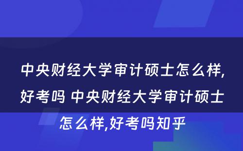 中央财经大学审计硕士怎么样,好考吗 中央财经大学审计硕士怎么样,好考吗知乎