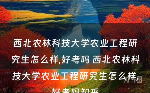 西北农林科技大学农业工程研究生怎么样,好考吗 西北农林科技大学农业工程研究生怎么样,好考吗知乎