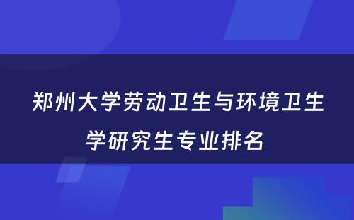 郑州大学劳动卫生与环境卫生学研究生专业排名 