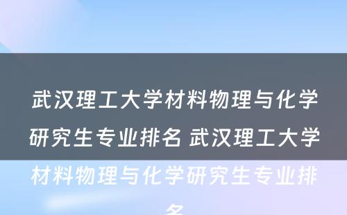 武汉理工大学材料物理与化学研究生专业排名 武汉理工大学材料物理与化学研究生专业排名