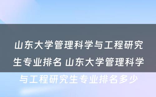 山东大学管理科学与工程研究生专业排名 山东大学管理科学与工程研究生专业排名多少