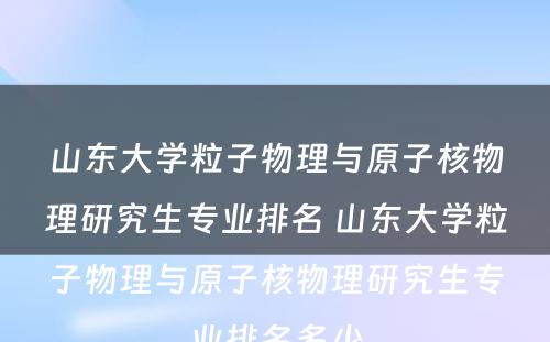 山东大学粒子物理与原子核物理研究生专业排名 山东大学粒子物理与原子核物理研究生专业排名多少