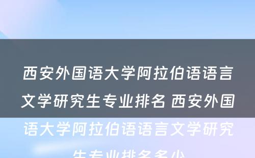 西安外国语大学阿拉伯语语言文学研究生专业排名 西安外国语大学阿拉伯语语言文学研究生专业排名多少