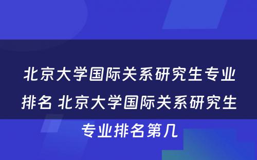 北京大学国际关系研究生专业排名 北京大学国际关系研究生专业排名第几