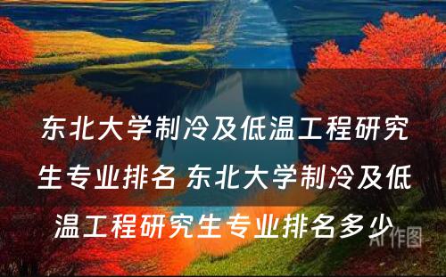 东北大学制冷及低温工程研究生专业排名 东北大学制冷及低温工程研究生专业排名多少