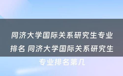 同济大学国际关系研究生专业排名 同济大学国际关系研究生专业排名第几