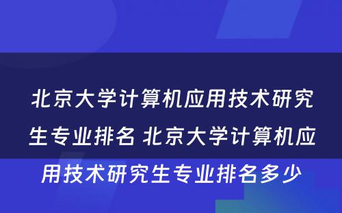 北京大学计算机应用技术研究生专业排名 北京大学计算机应用技术研究生专业排名多少