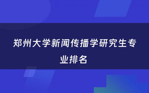 郑州大学新闻传播学研究生专业排名 